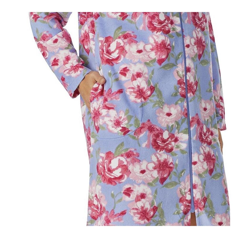 Stan Herman Robe Womens 3X Blue Floral Fleece Zip Front Long Sleeve Kaftan - Picture 5 of 11